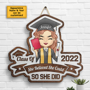 She Believed She Could - Personalized Shaped Wood Sign - Graduation Gift