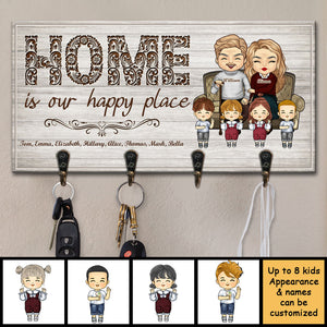 Our Happy Place Is Home - Personalized Key Hanger, Key Holder - Gift For Couples, Husband Wife