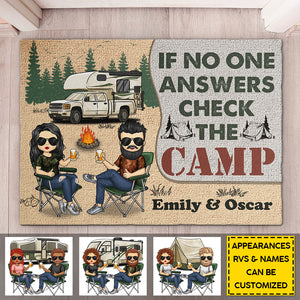 If No One Answers Check The Camp - Personalized Decorative Mat - Gift For Couple, Gift For Camping Lovers