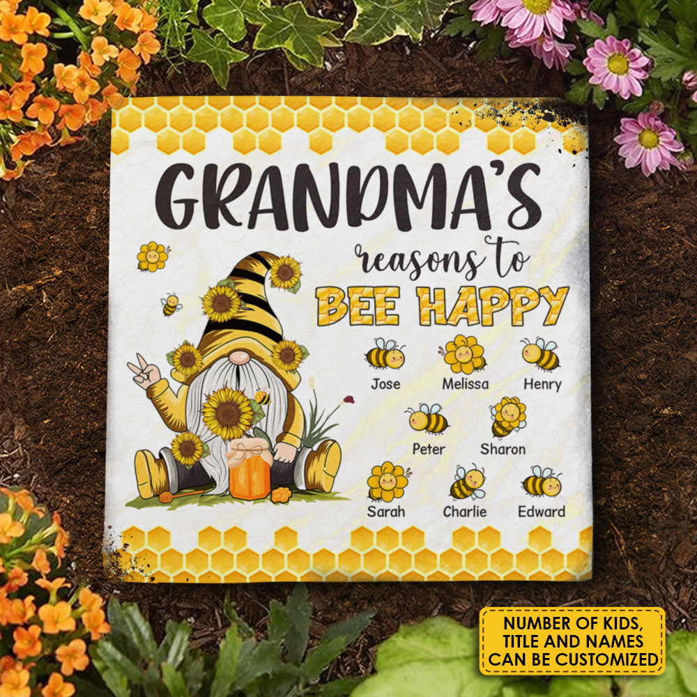 Grandma's Reasons To Bee Happy - Personalized Garden Stone - Gift For Grandma, Grandparents