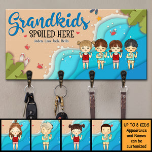Grandkids Spoiled Here It's Beach Time - Personalized Key Hanger, Key Holder - Gift For Grandparents