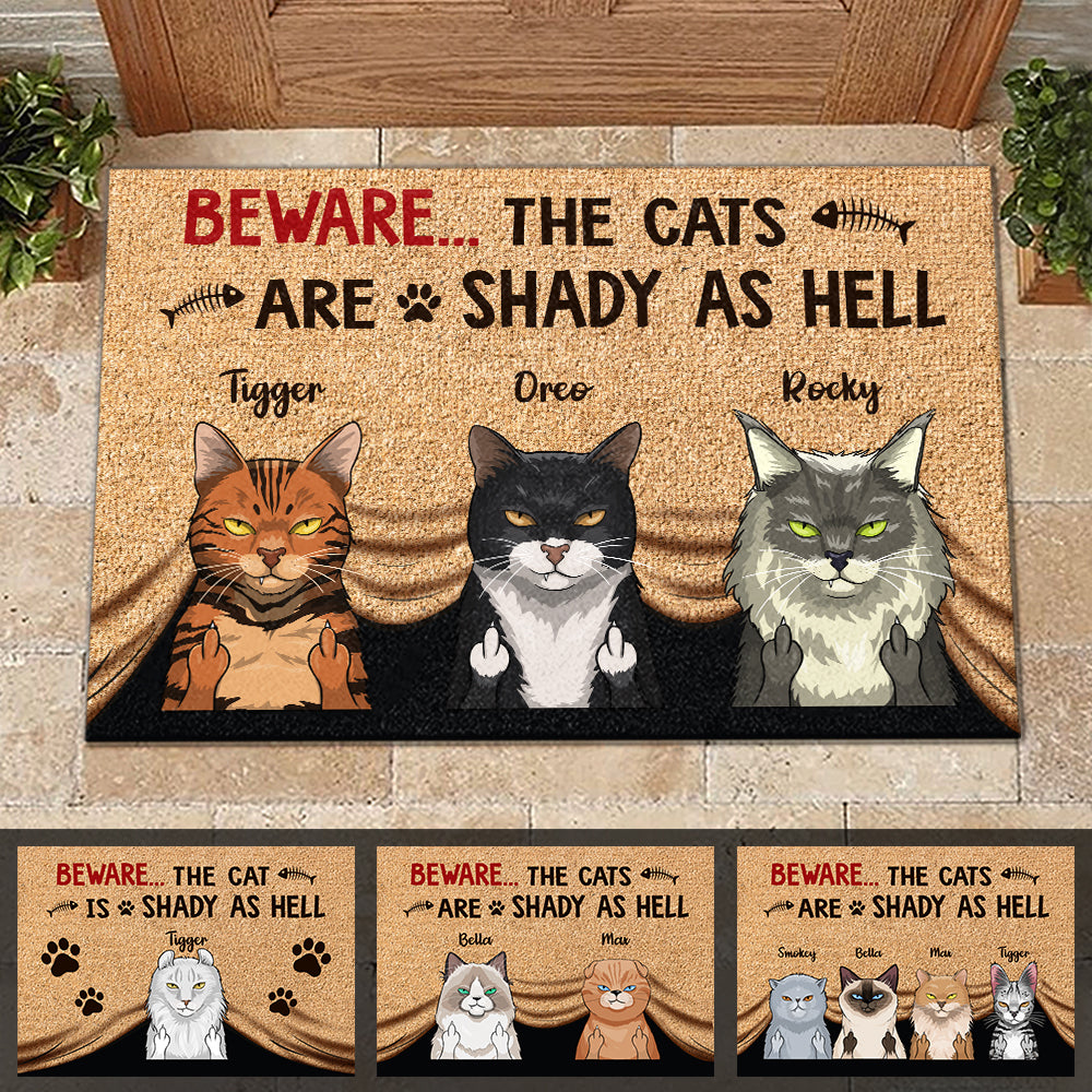 The Cats Are Shady As Hell Funny - Personalized Decorative Mat.