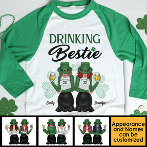 She's My Drinking Bestie - Gift For Besties, Personalized St. Patrick's Day Unisex Raglan Shirt.