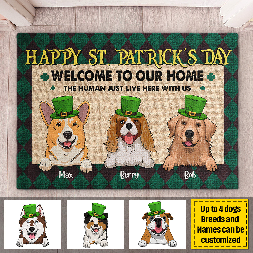 Happy St. Patrick's Day Welcome To Our Home - Gift For St. Patrick's Day, Personalized Decorative Mat.