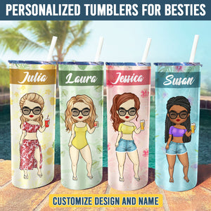 Chibi Summer Floral - Personalized Skinny Tumbler - Gift For Bestie