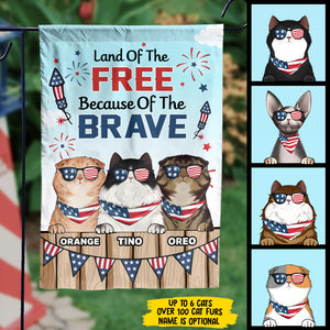 Land Of The Free, Because Of The Brave - 4th Of July Decoration - Personalized Cat Flag.