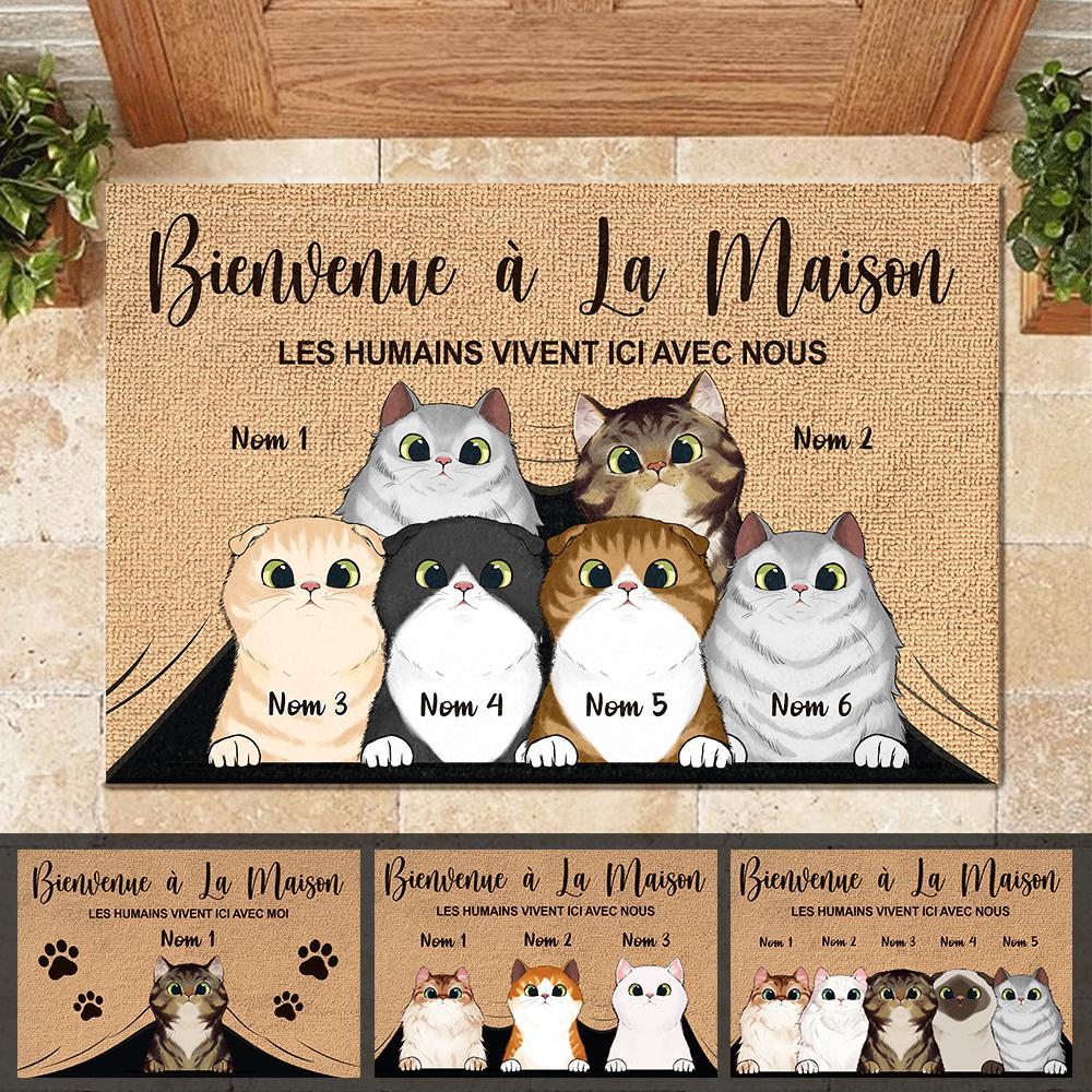 Bienvenue À La Maison French - Funny Personalized Cat Decorative Mat.