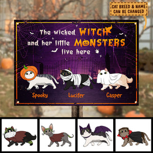 Halloween For Cats - The Wicked Witch And Her Little Monsters Live Here - Personalized Metal Sign, Halloween Ideas.