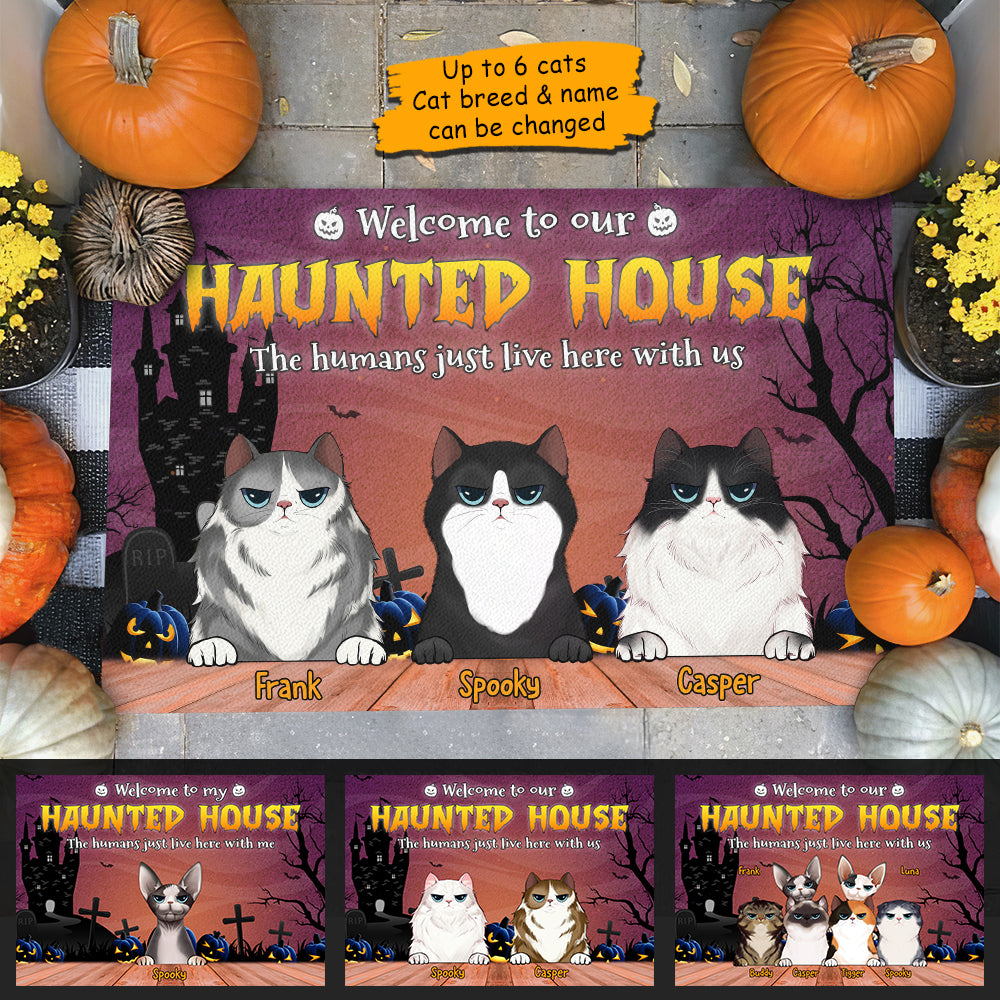Welcome To Our Haunted House - Personalized Decorative Mat, Halloween Ideas..
