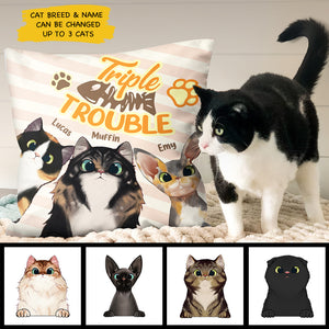 Trouble With My Cats - Funny Personalized Cat Pillow (Insert Included).