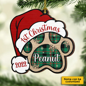 Dog Paw - Merry And Happy - Personalized Paw Shaped Wood Christmas Ornament