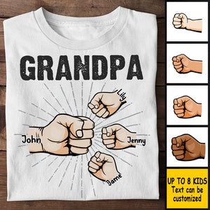 Grandpa Papa & Kids Fist Bump - Gift For Dad, Grandpa - Personalized Unisex T-shirt, Hoodie