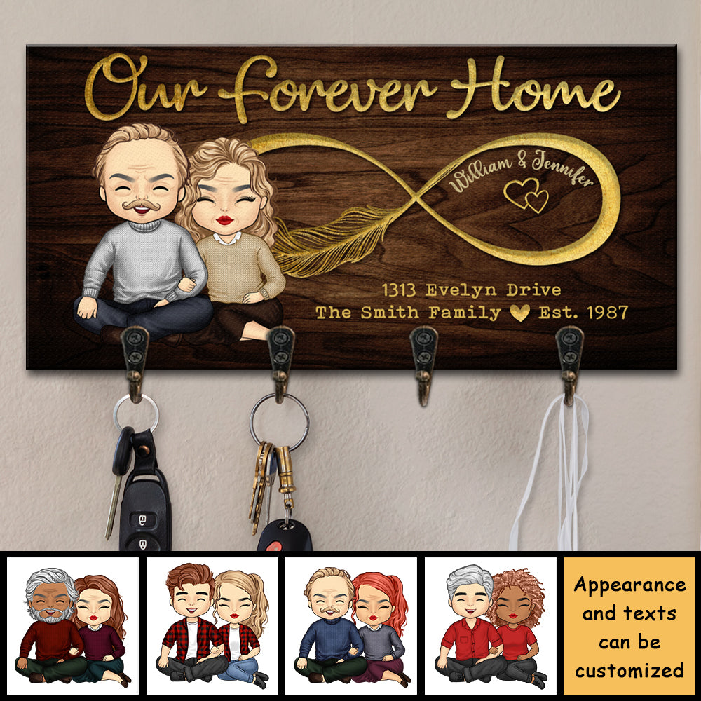 Home Sweet Home - Personalized Key Hanger, Key Holder - Gift for Couples  Husband Wife 4-5 Key Hooks Wooden Decorative Family Sign with Hooks Key