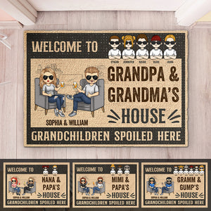 Welcome To Our House Grandchildren Spoiled Here - Gift For Couples, Husband Wife, Personalized Decorative Mat