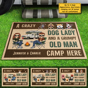 A Crazy Dog Lady Camp Here - Personalized Decorative Mat - Gift For Camping Lovers