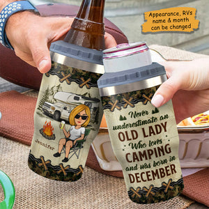 A Woman Who Loves Camping - Personalized Can Cooler - Gift For Camping Lovers