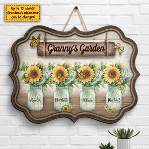 Grandma's Garden Sunflower - Gift For Grandma, Personalized Shaped Wood Sign.