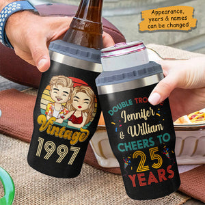 Double Trouble Together - Personalized Can Cooler - Gift For Couples, Husband Wife