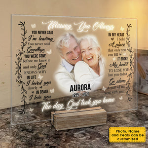 A Part Of Me Went With You The Day God Took You Home - Upload Image - Personalized Acrylic Plaque.