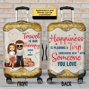 Travel Is Our Therapy - Personalized Luggage Cover - Gift For Couples, Husband Wife