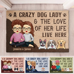 A Crazy Dog Lady & Her Love Live Here - Personalized Decorative Mat - Gift For Couples, Husband Wife