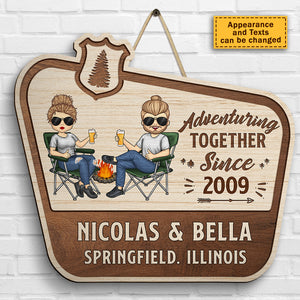 Adventuring Together Since - Gift For Couples, Husband Wife - Personalized Shaped Wood Sign