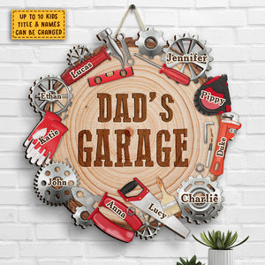 Welcome To Dad's Garage - Gift For Dad, Grandpa - Personalized Shaped Wood Sign