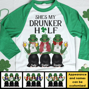 She's My Drunker Half - Gift For Besties, Personalized St. Patrick's Day Unisex Raglan Shirt.