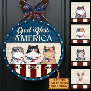 God Bless America - Funny Personalized Cat Door Sign.