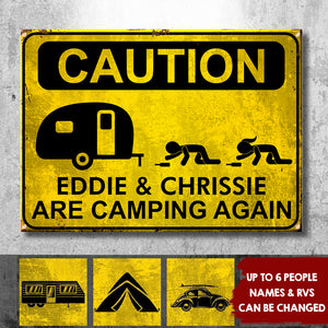 Camping Caution - Personalized Camping Metal Sign.