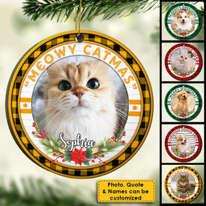Merry Woofmas - Meowy Catmas - Upload Pet Photo - Personalized Round Ornament.