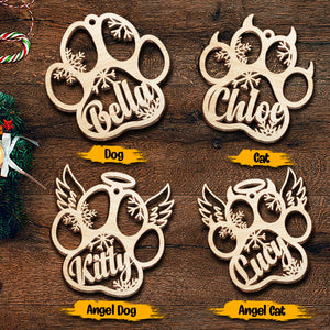Happy Christmas With Fur Babies - Personalized Paw Ornament (Dog, Cat & Angel Wings) - Customized Decoration Gift..