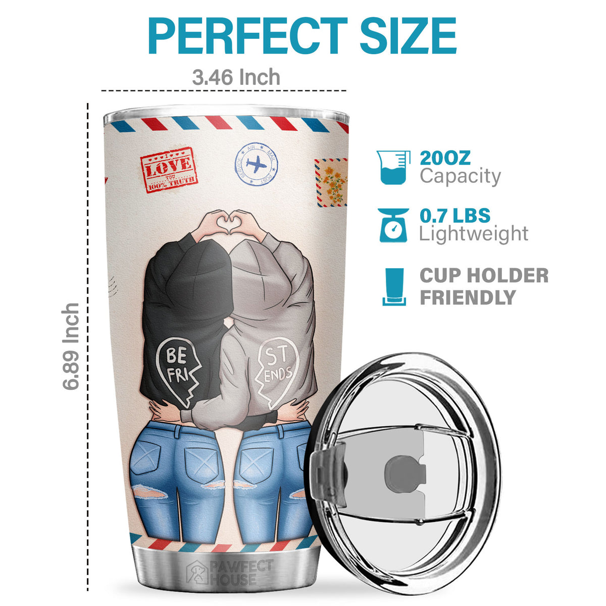 Pawfect House 20oz Tumbler - Thank You For Standing By My Side - Stainless Steel Insulated Tumbler Cute Tumbler For Womens Birthday Gifts For Friend Christmas Best Friends Wedding Bestie Gifts