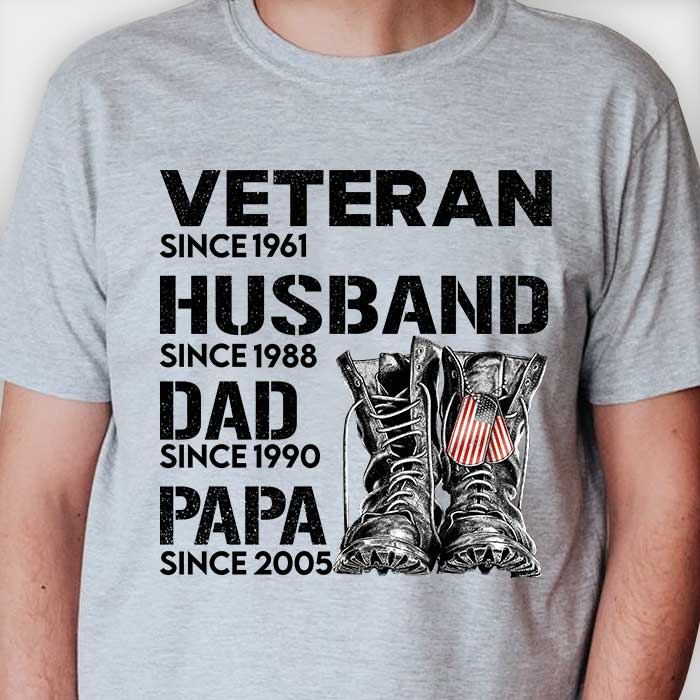 Veteran Dad Since - Gift For 4th Of July - Personalized Unisex T-Shirt.