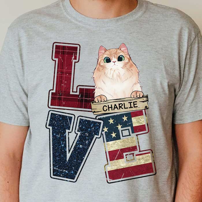 L.O.V.E Cat - Gift for Dad, Personalized Unisex T-Shirt.
