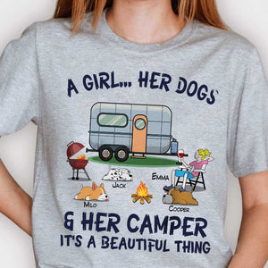 A girl & Her Dogs & Her Camper, It's A Beautiful Thing - Personalized Unisex T-Shirt.