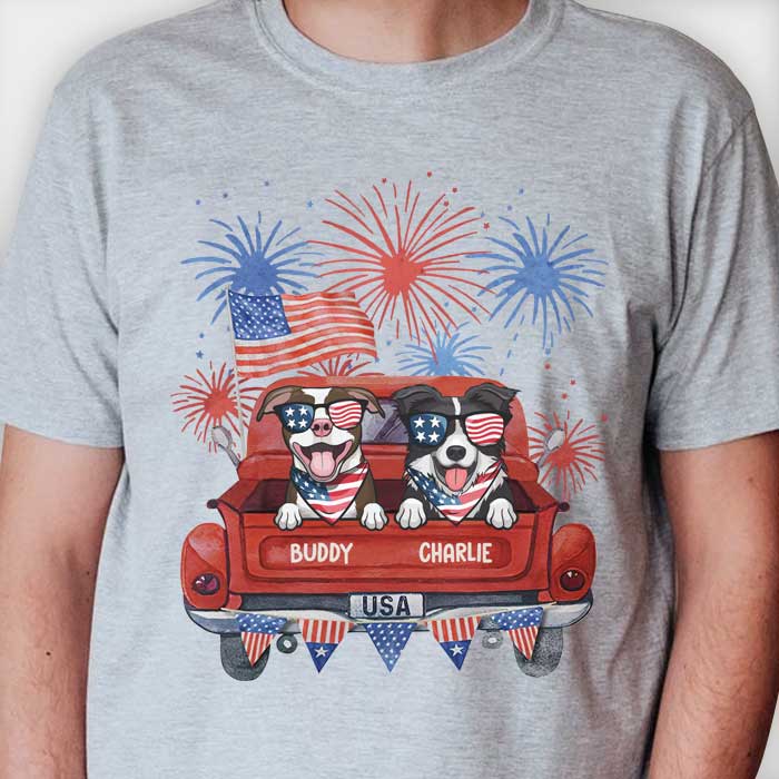 Independence Day Fireworks Dogs - Gift For 4th Of July - Personalized Unisex T-Shirt.