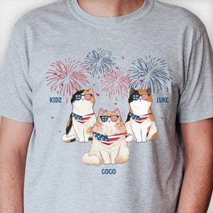 Independence Day Firework Cats - Gift For 4th Of July - Personalized Unisex T-Shirt.