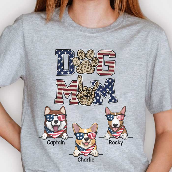 Dog Mom American Leopard - Gift For 4th Of July, Personalized Unisex T-Shirt.