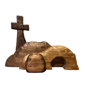 Tomb And Cross Set - Jesus Resurrection Scene - Wooden Tabletop Ornament