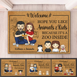 Hope You Like 'Cause It's A Zoo Inside - Family Personalized Custom Decorative Mat - Gift For Family Members