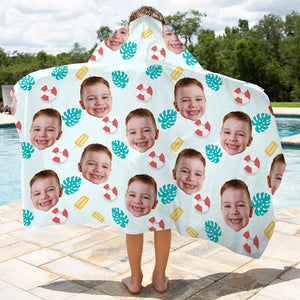 Custom Photo Happiness Comes In Waves - Family Personalized Custom Kid Hooded Beach Towel - Gift For Kids, Family Members