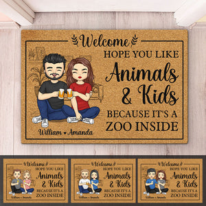 Welcome It's A Zoo Inside - Couple Personalized Custom Decorative Mat - Gift For Husband Wife