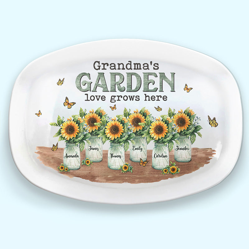 Grandma's Garden Love Grows Here - Family Personalized Custom Platter - Mother's Day, Birthday Gift For Grandma