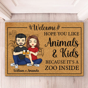 Welcome It's A Zoo Inside - Couple Personalized Custom Decorative Mat - Gift For Husband Wife