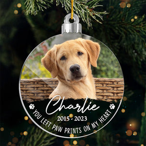 Custom Photo You Left Paw Prints In My Heart - Memorial Personalized Custom Ornament - Acrylic Round Shaped - Christmas Gift, Sympathy Gift For Pet Owners, Pet Lovers