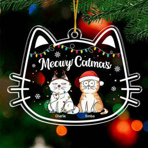 Meowy Catmas - Cat Personalized Custom Ornament - Acrylic Cat Shaped - Christmas Gift For Pet Owners, Pet Lovers