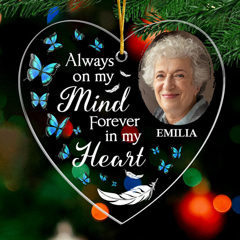 Photo personnalisée que vous ne regretterez pas - Ornement commémoratif personnalisé personnalisé - En forme de cœur en acrylique - Cadeau de Noël, cadeau de condoléances pour les membres de la famille