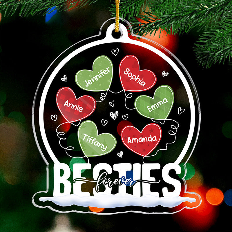 Friendship’s The Wine Of Life - Bestie Personalized Custom Ornament - Acrylic Snow Globe Shaped - Christmas Gift For Best Friends, BFF, Sisters