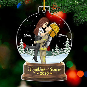 Together Is A Wonderful Place To Be - Couple Personalized Custom Ornament - Acrylic Snow Globe Shaped - Christmas Gift For Husband Wife, Anniversary, Occupations